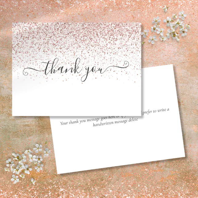 Simple Modern Rose Gold Glitter Script Thank You Card | Zazzle
