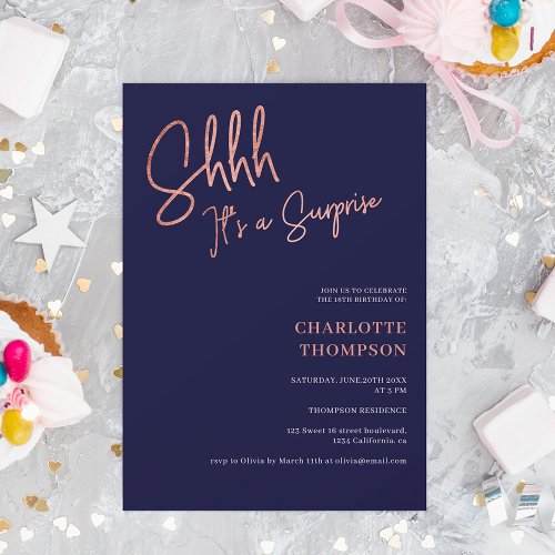 simple modern rose gold photo surprise Sweet 16 Invitation