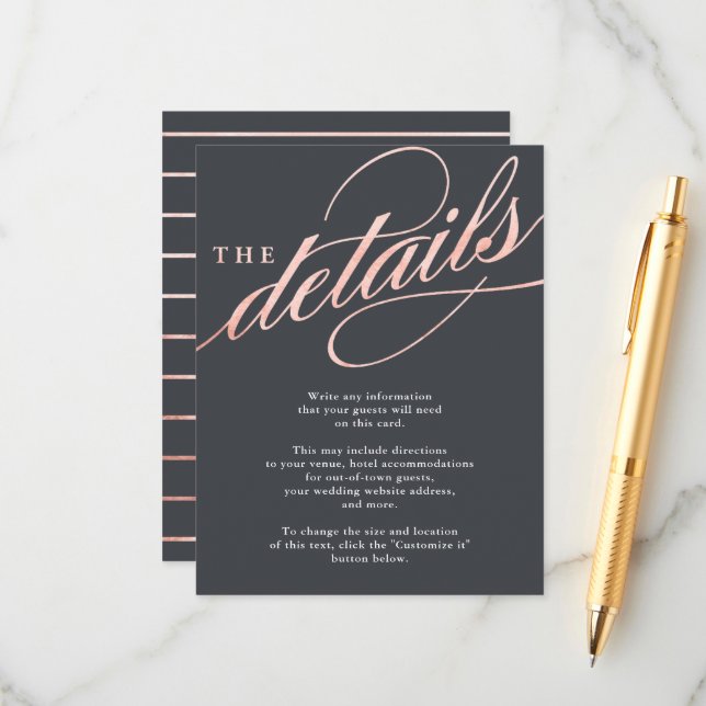 Simple Modern Rose Gold Script Insert Cards (Front/Back In Situ)