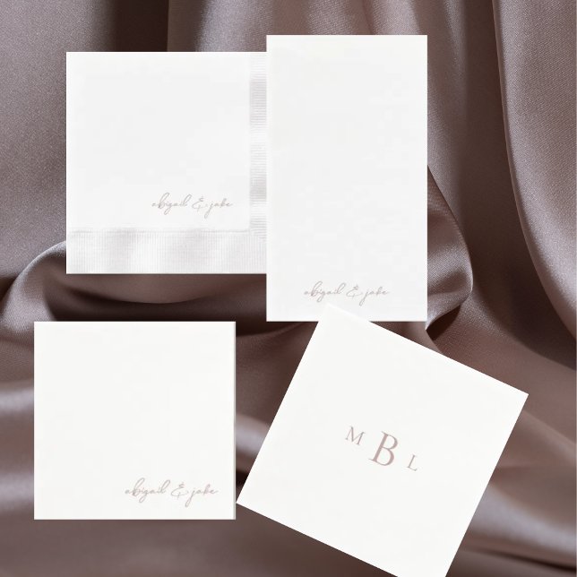 Simple Modern Rose Gold Script Names Wedding Paper Guest Towels (Creator Uploaded)