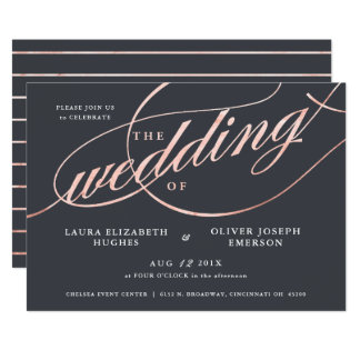 Simple Modern Rose Gold Script Wedding Card
