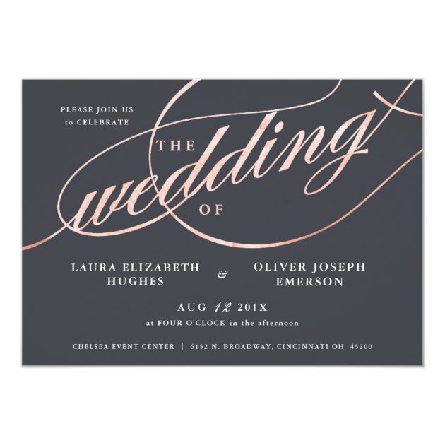 Simple Modern Rose Gold Script Wedding Invitation