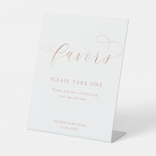 Simple modern rose gold white favors sign (Front)