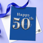 Simple Modern Royal Blue and Silver 50th Birthday Postcard<br><div class="desc">Celebrate the golden milestone of life with this exquisite 50th Birthday postcard. The postcard’s features a deep, rich blue background that provides a stunning contrast to the elegant light gray/white cursive font that spells out “Happy” and “Birthday”. The number “50”, rendered in a luxurious silver tone, takes center stage, symbolizing...</div>