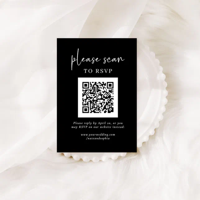 Simple Modern RSVP with QR Code | Black Enclosure Card | Zazzle