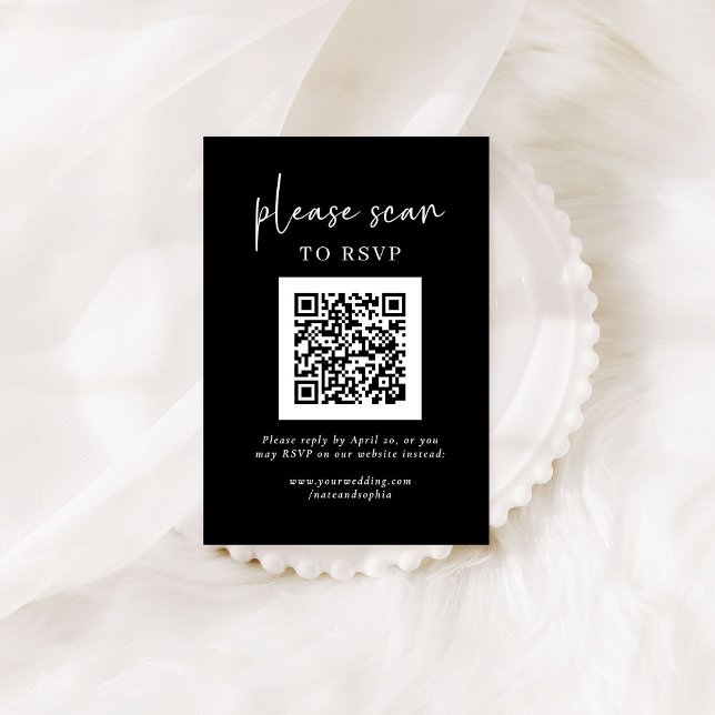 Simple Modern RSVP with QR Code | Black Enclosure Card (Creator Uploaded)