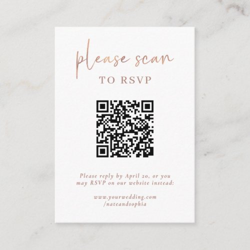 Simple Modern RSVP with QR Code  Faux Rose Gold Enclosure Card