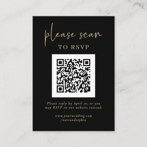Simple Modern RSVP with QR Code  Gold and Black Enclosure Card