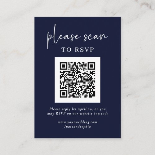 Simple Modern RSVP with QR Code  Navy Blue Enclosure Card