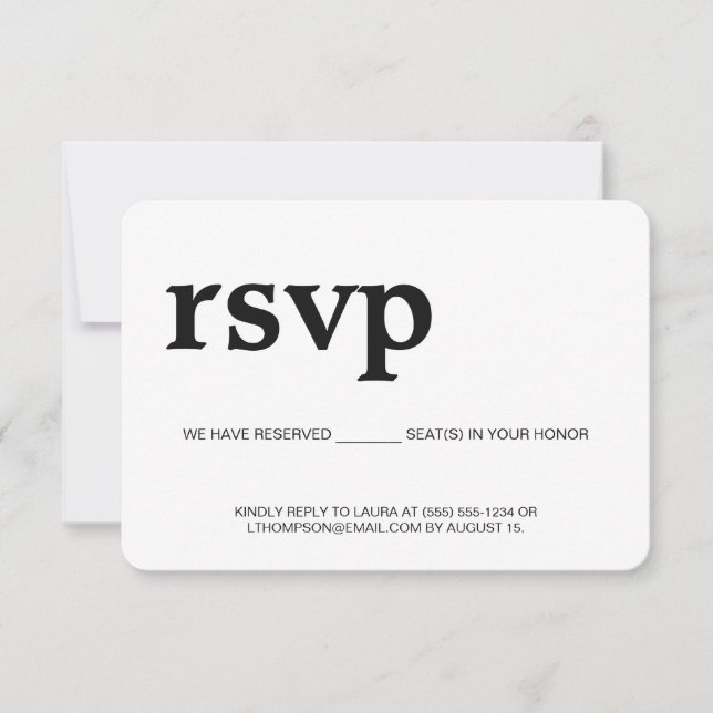 Simple Modern RSVP without mailing Reserved Seat Card (Front)