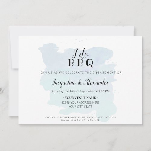 Simple Modern Rustic I Do BBQ Script Dusty Blue Invitation