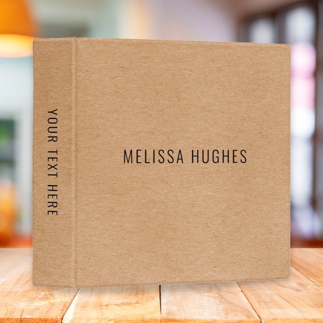 Simple Modern Rustic Kraft Personalized Name 3 Ring Binder (Creator Uploaded)