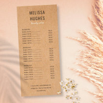 Simple Modern Rustic Kraft Salon Service Menu