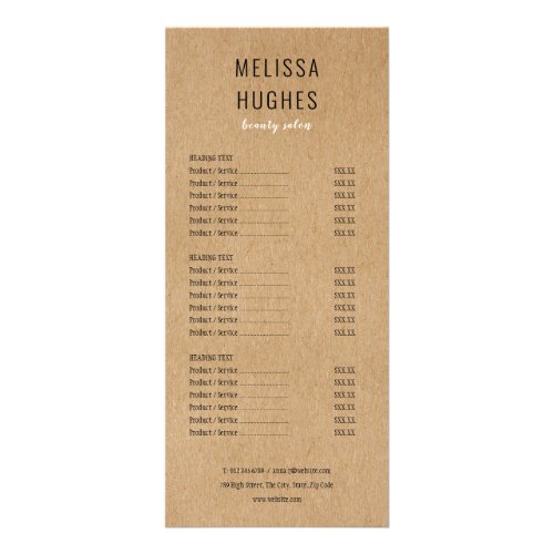 Simple Modern Rustic Kraft Salon Service Menu