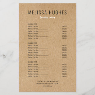 Simple Modern Rustic Kraft Salon Service Menu Flyer