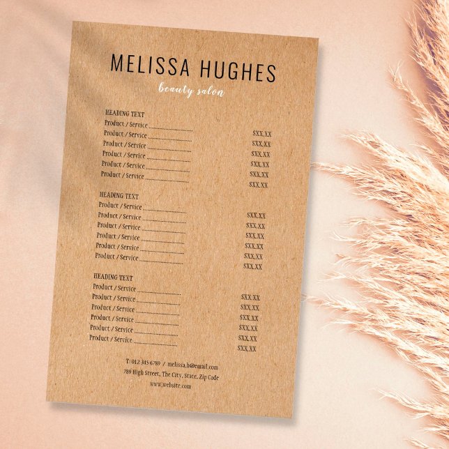 Simple Modern Rustic Kraft Salon Service Menu Flyer (Creator Uploaded)