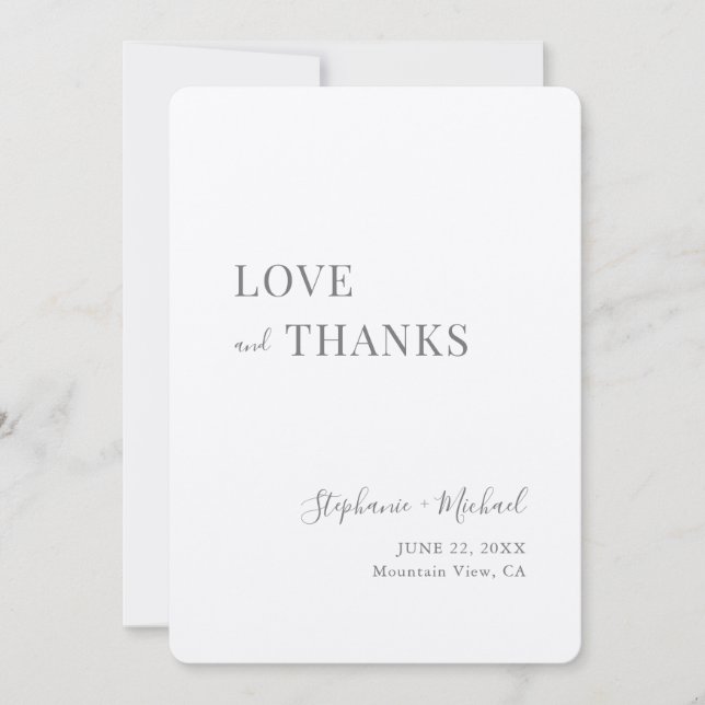Simple Modern Rustic Love and Thanks Kraft Wedding Thank You Card (Front)