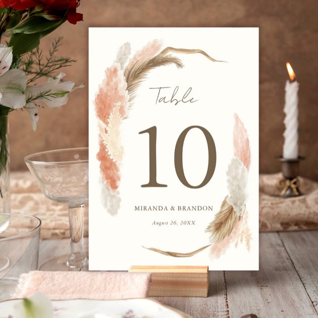 Simple Modern Rustic Pampas Grass Wedding Table Number (Creator Uploaded)