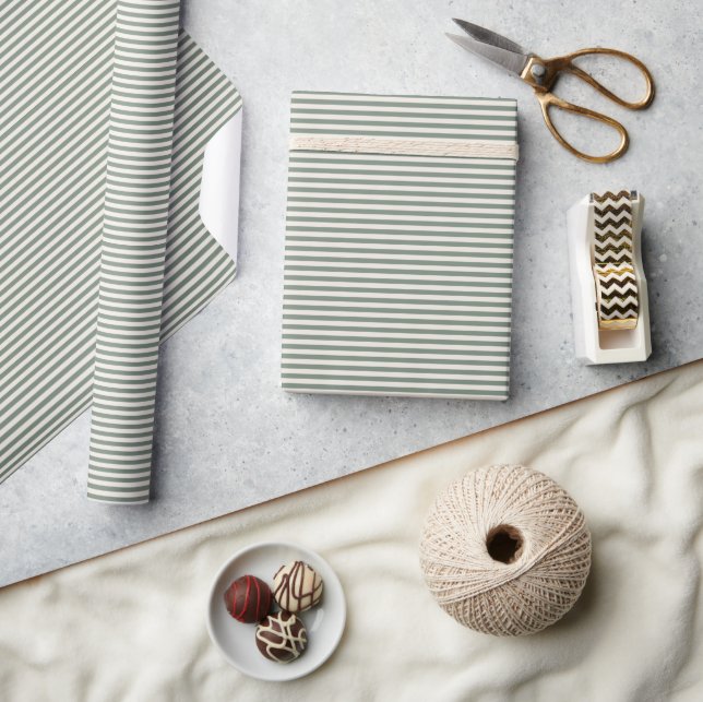 Simple Modern Rustic Sage Green Stripes  Wrapping Paper (Crafts)