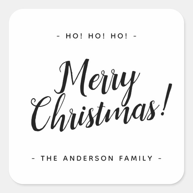 Simple Modern Rustic Script Merry Christmas Square Sticker (Front)