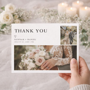 Simple Modern Rustic Two Photo Wedding  Thank You Card