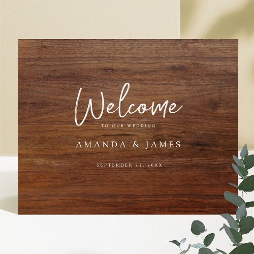 Simple Modern Rustic Wood Look Wedding Welcome Poster