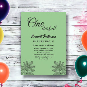 Simple Modern Sage Boho Foliage Fall 1st Birthday Invitation