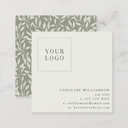 Simple Modern Sage Botanical Your Logo Custom Square Business Card