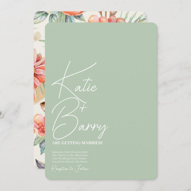 Simple Modern Sage Floral Wedding Invitation (Front/Back)