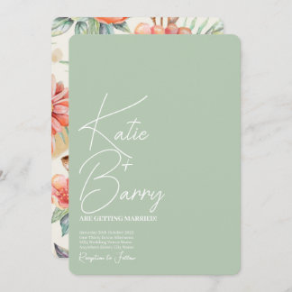 Simple Modern Sage Floral Wedding Invitation