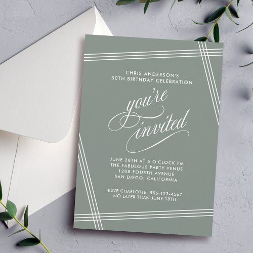 Simple Modern Sage Green 50th Birthday Party Invitation