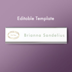 Simple Modern Sage Green Business Logo Custom Desk Name Plate