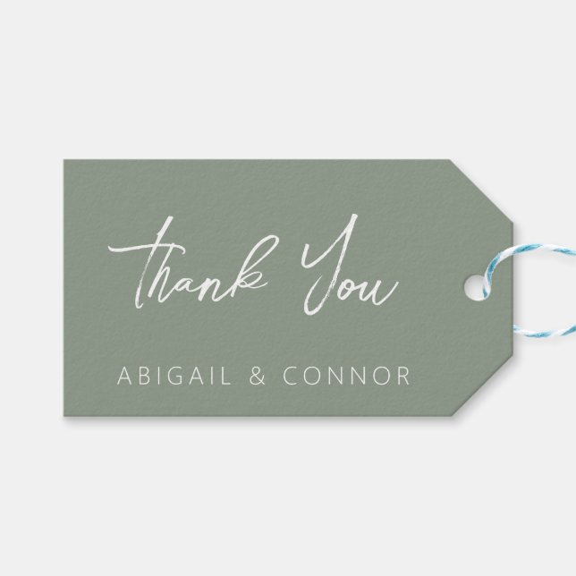Simple Modern Sage Green Calligraphy Gift Tags (Front (Horizontal))