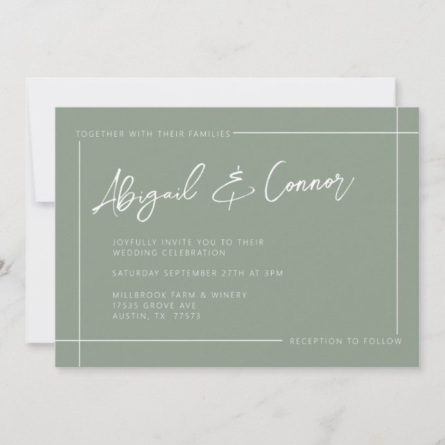 Simple Modern Sage Green Calligraphy Invitation (Front)