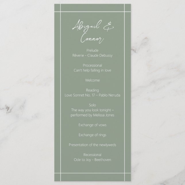 Simple Modern Sage Green Calligraphy Program (Front)