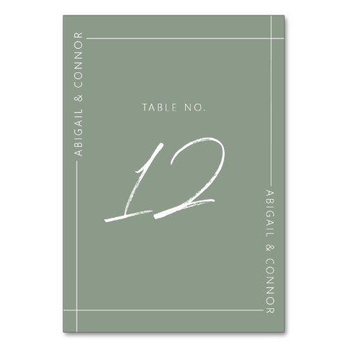 Simple Modern Sage Green Calligraphy Table Number