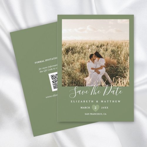 Simple Modern Sage Green Couple Photo Wedding Save The Date