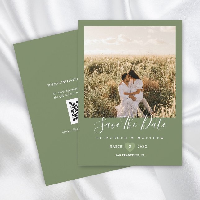 Simple Modern Sage Green Couple Photo Wedding Save The Date (Creator Uploaded)