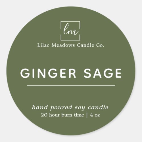 Simple Modern Sage Green Logo Candle Round Label