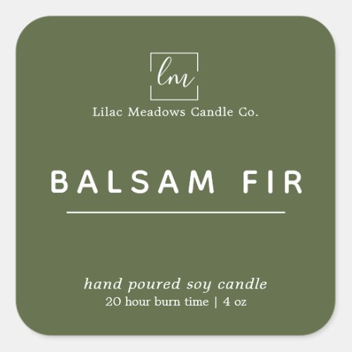 Simple Modern Sage Green Logo Candle Square Sticker
