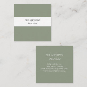 Simple Modern Sage Green Personalized Artist  Square Business Card