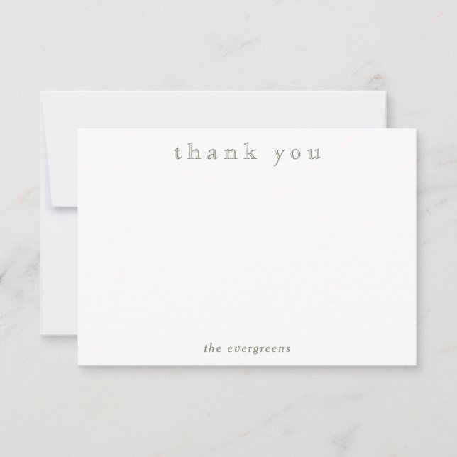Simple Modern Sage Green Thank You Note Card (Front)