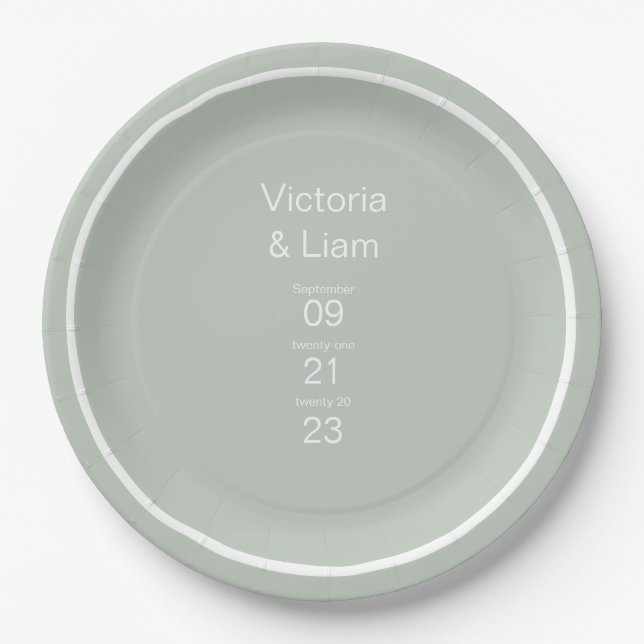 Simple Modern Sage Green Typography Paper Plate (Front)