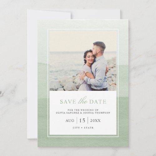 Simple Modern Sage Green Watercolor Photo Save The Save The Date