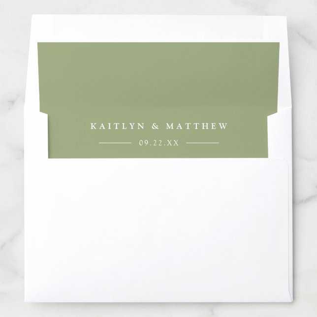 Simple Modern Sage Green Wedding Envelope Liner (In Envelope)