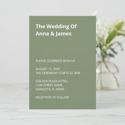 Simple Modern Sage Green Wedding Invitation