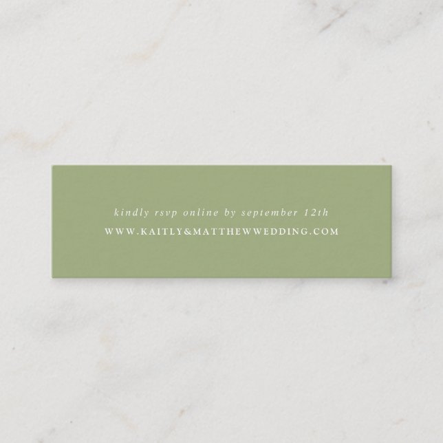 Simple Modern Sage Green Wedding Website Mini Business Card (Front)
