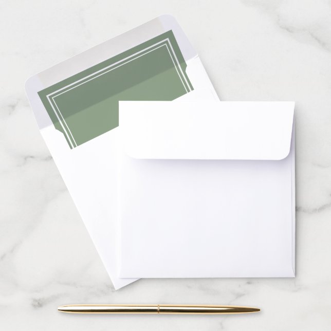 Simple Modern Sage Green White Square Wedding Envelope Liner (Desk)