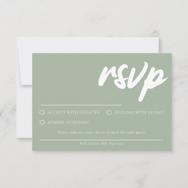 Simple Modern Sage RSVP card With Meal Choice (Front)