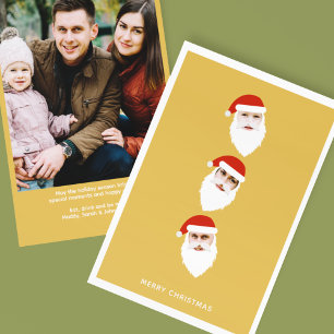 Simple Modern Santa Graphic Gold Christmas Photo Holiday Card